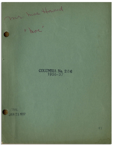 Moe Howard's 33pp. Script Dated January 1937 for The Three Stooges Film ''3 Dumb Clucks'' -- Very Good Plus Condition